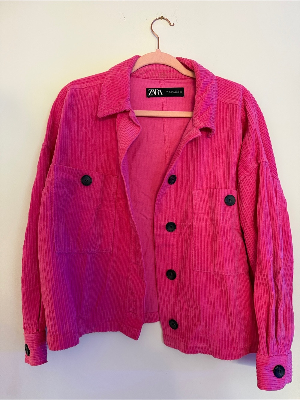 ZARA Pink Corduroy Button-Up Jacket